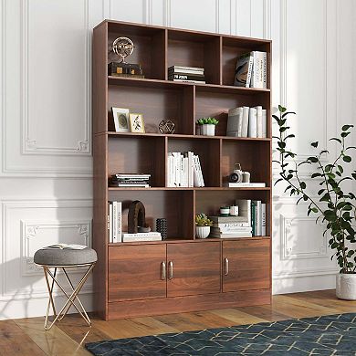 70.87 Inch Tall Bookshelf with 10 Cubes and 3 Doors Modern Storage Organizer