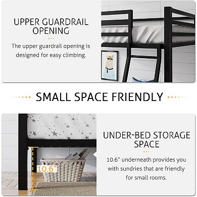 Heavy Duty Twin Over Full Metal Bunk Bed with Guardrail No Box Spring for Adults Dorm Guest Room