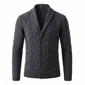 Men's Textured Knit Button-Up Cardigan