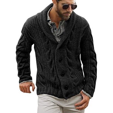 Men's Textured Knit Button-Up Cardigan