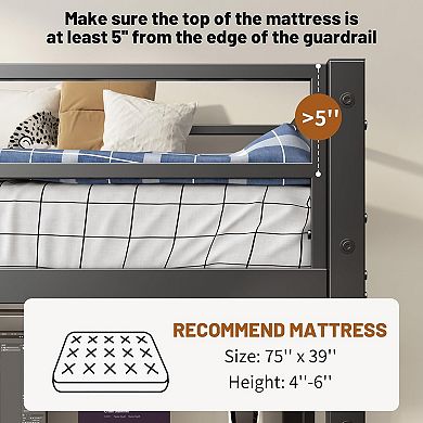 Heavy Duty Twin Over Full Metal Bunk Bed with Guardrail No Box Spring for Adults Dorm Guest Room