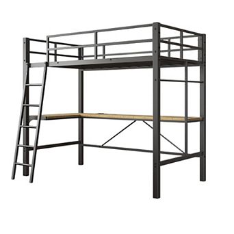 Heavy Duty Twin Over Full Metal Bunk Bed with Guardrail No Box Spring for Adults Dorm Guest Room
