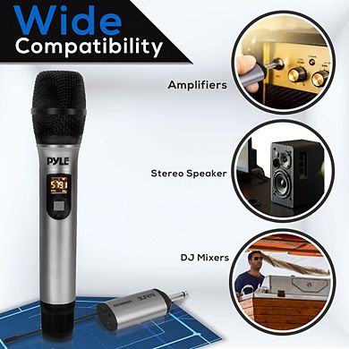 Pyle UHF Wireless Handheld Microphone System with Receiver Adapter PDWMU105 - Dynamic, Portable