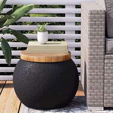 Wood Top Outdoor Side Table