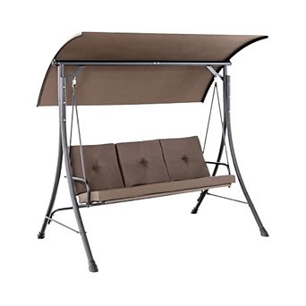 Metal Frame Patio Swing With Armrest