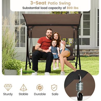 Metal Frame Patio Swing With Armrest