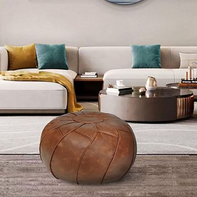 Round Leather Foot Stool Outdoor Ottoman