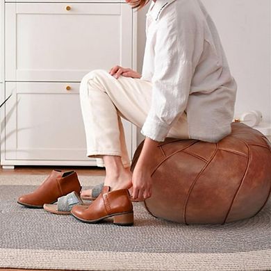 Round Leather Foot Stool Outdoor Ottoman