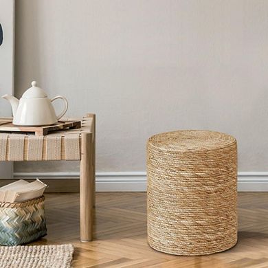 Boho Seagrass Braided Pouf Outdoor Ottoman