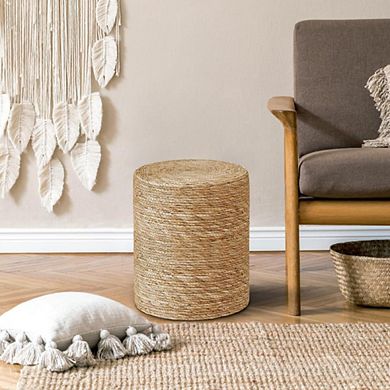 Boho Seagrass Braided Pouf Outdoor Ottoman