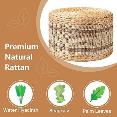 Round Pouf Hand-Woven Rattan Ottoman
