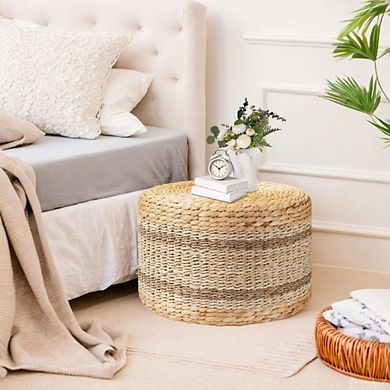 Round Pouf Hand-Woven Rattan Ottoman