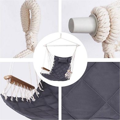 Hanging Swing Chair With Wooden Armrest