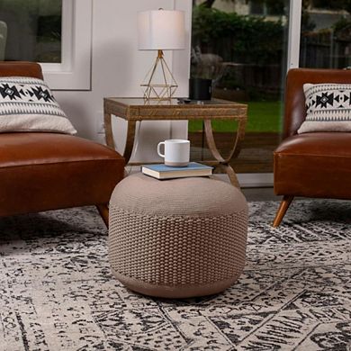 Hand-Woven Cotton Waterproof Outdoor Pouf Ottoman