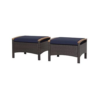 Wicker Ottomans With Acacia Wood Handles