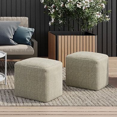 Boho Square Woven Outdoor Recycled Ottoman
