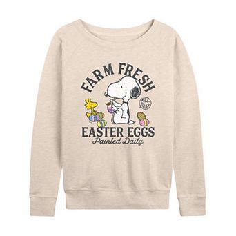 Women's Peanuts Farm Fresh Easter Eggs French Terry Long Sleeve Tee