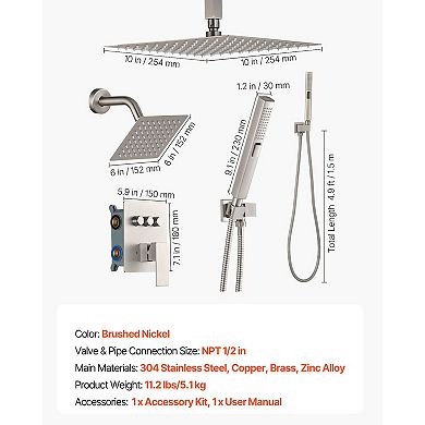 3-Function Shower System with Handheld, Side Shower, and Air-Mixed Rainfall Head