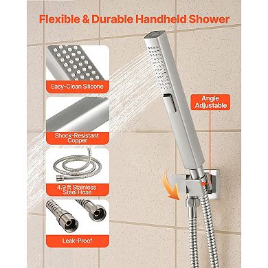 3-Function Shower System with Handheld, Side Shower, and Air-Mixed Rainfall Head