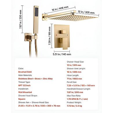 Rain Shower Head and Handheld Shower System with Mixing Valve