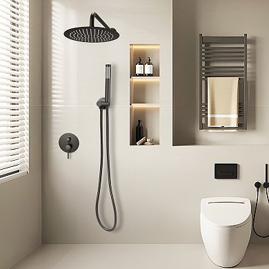 Bathroom Shower System with Air-Injection Rain Head and Handheld Hose