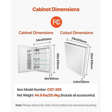 LED Mirror Medicine Cabinet with Anti-Fog and Motion Light - White