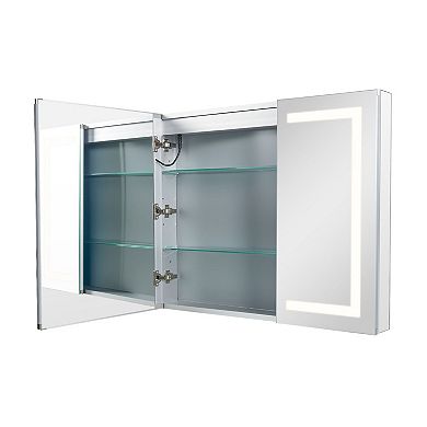 Wall-Mount LED Mirror Cabinet with Soft-Close Hinges and Adjustable Interior Shelves - Grey