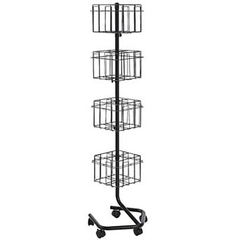 Rotating Brochure Display Rack with 32 Pockets and Rolling Wheels - Black