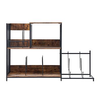 Vinyl Record Player Table with Storage Shelf and Guitar Display Stand - Brown