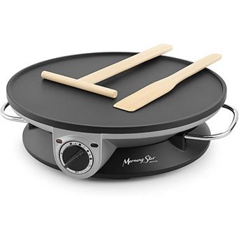 Morning Star 13" Electric Crepe Maker Nonstick Griddle, Temp Control, LED, Tools Included