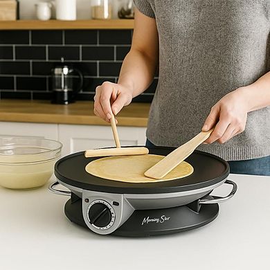Morning Star 13" Electric Crepe Maker Nonstick Griddle, Temp Control, LED, Tools Included