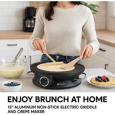 Morning Star 13" Electric Crepe Maker Nonstick Griddle, Temp Control, LED, Tools Included