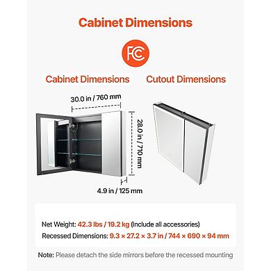 LED Bathroom Mirror Medicine Cabinet with Anti-Fog, Socket, and Adjustable Shelves - Black