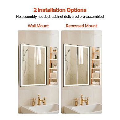 LED Bathroom Mirror Medicine Cabinet with Anti-Fog, Socket, and Adjustable Shelves - Black