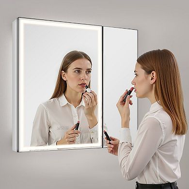 LED Bathroom Mirror Medicine Cabinet with Anti-Fog, Socket, and Adjustable Shelves - Black