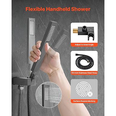 Bathroom Shower System with Air-Injection Rain Head and Handheld Hose