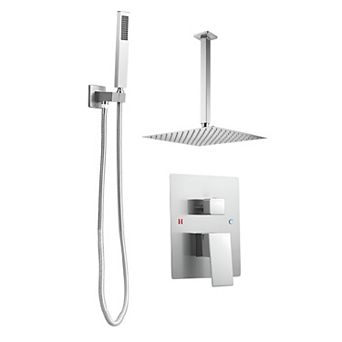 Bathroom Shower System with Air-Injection Rain Head and Handheld Hose