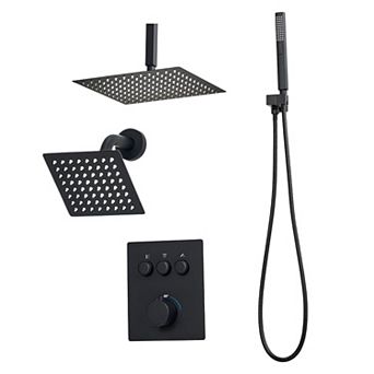 Multi-Function Shower with Rainfall Head, Handheld Hose, and Adjustable Side Shower