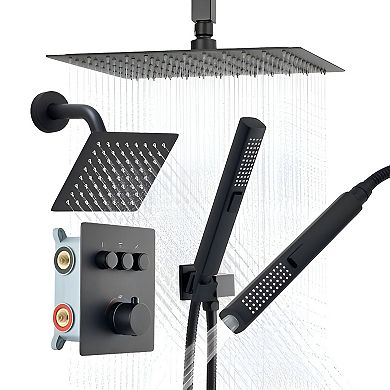 Multi-Function Shower with Rainfall Head, Handheld Hose, and Adjustable Side Shower