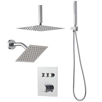 Multi-Function Shower with Rainfall Head, Handheld Hose, and Adjustable Side Shower - Chrome