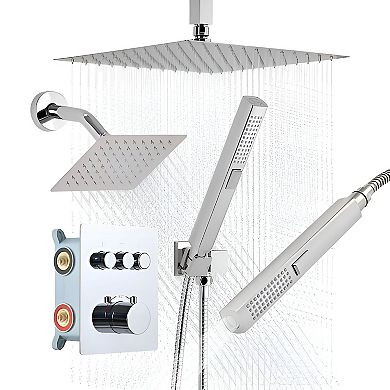 Multi-Function Shower with Rainfall Head, Handheld Hose, and Adjustable Side Shower - Chrome