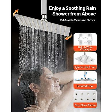 Multi-Function Shower with Rainfall Head, Handheld Hose, and Adjustable Side Shower - Chrome