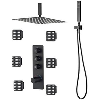 3-Function Thermostatic Shower with Overhead Rain, Handheld Hose, and Massage Jets