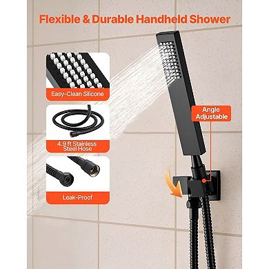 3-Function Thermostatic Shower with Overhead Rain, Handheld Hose, and Massage Jets