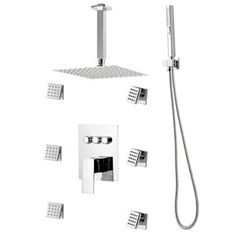 Multi-Function Shower System with Body Jets, 10" Overhead Rain, and Handheld Spray