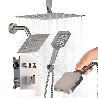 3-Function Shower System with Rainfall Head, Side Shower, and 4-Setting Handheld