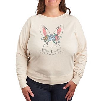Plus Size Floral Crown Bunny French Terry Long Sleeve Tee