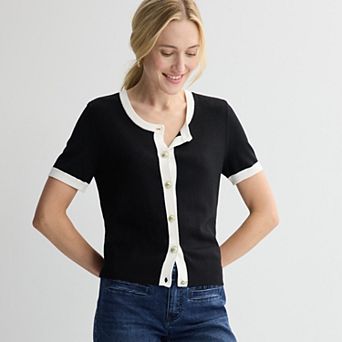Women's Nine West Jersey Short Sleeve Cardigan