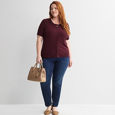Plus Size Nine West Short Sleeve Cardigan Sweater