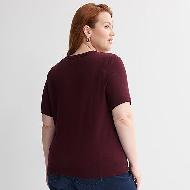 Plus Size Nine West Short Sleeve Cardigan Sweater